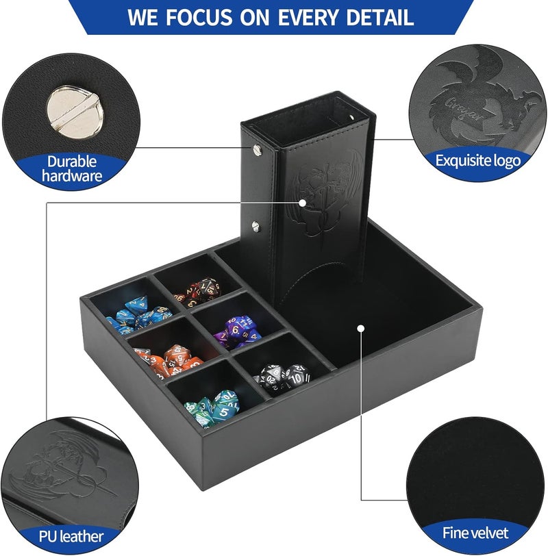 Grajar 3 in 1 Dice Tray with Lid, Portable Dice Box Storage, DND Dice Holder for Dungeons and Dragons D&D RPG MTG Table Games (Black) - Image 5